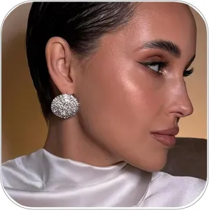 Large Round Rhinestone Stud Earrings Elegant Circle Simple Crystal Formal Jewelry For Women Evening Wear