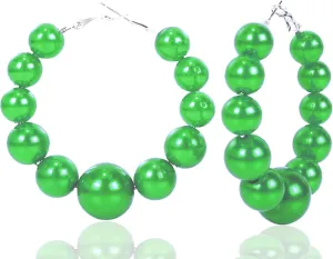 Large Simulated Pearl Hoop Earrings Women Red White Beads Hypoallergenic Statement Earrings Elegant Wedding Jewelry Christmas Gifts