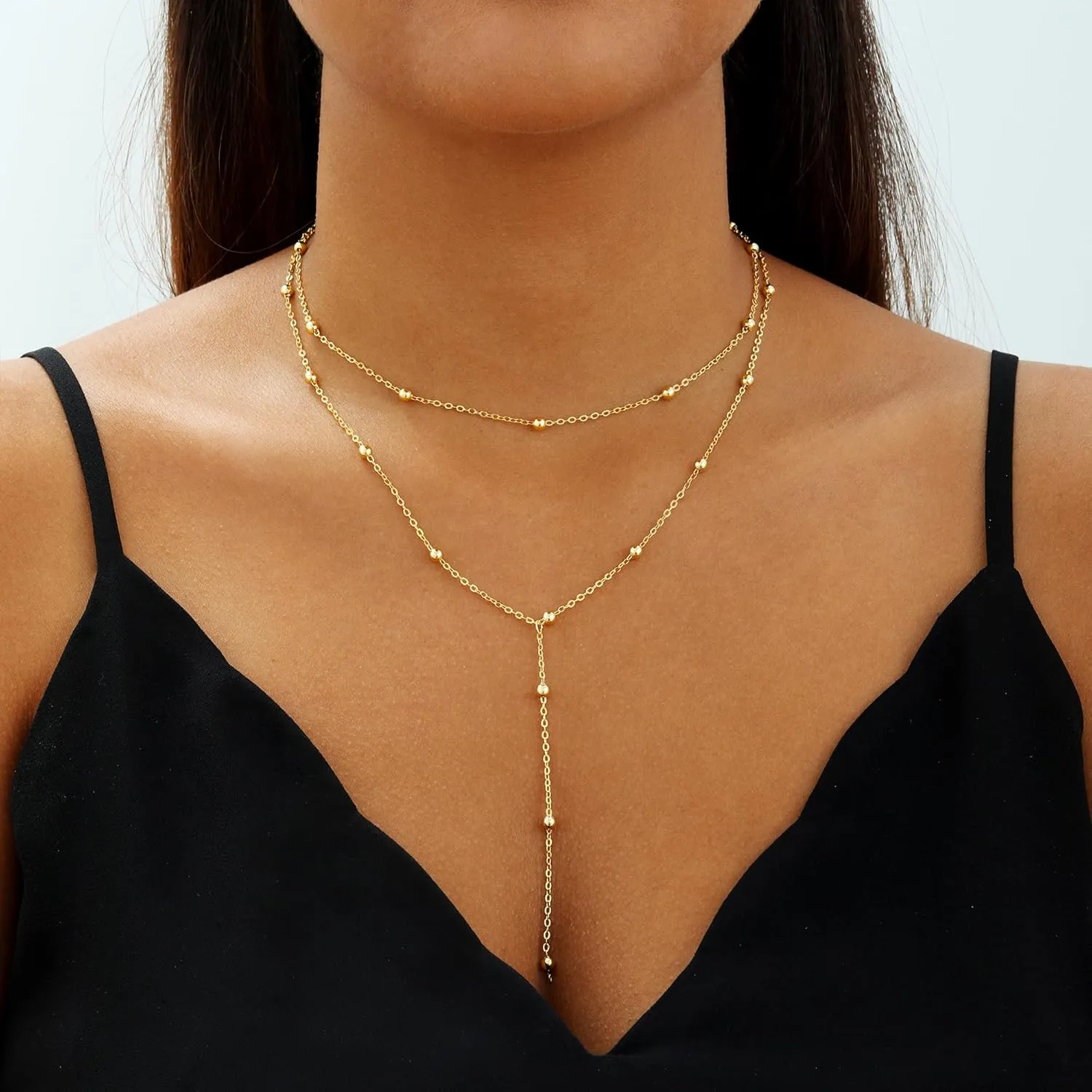 Lariat Gold Necklace for Women, 14k Gold Plated/Silver Y-Shaped Pendant Necklace Trendy Layered Zirconia Lip Chain Drop Long Necklaces for Women Jewelry Gifts