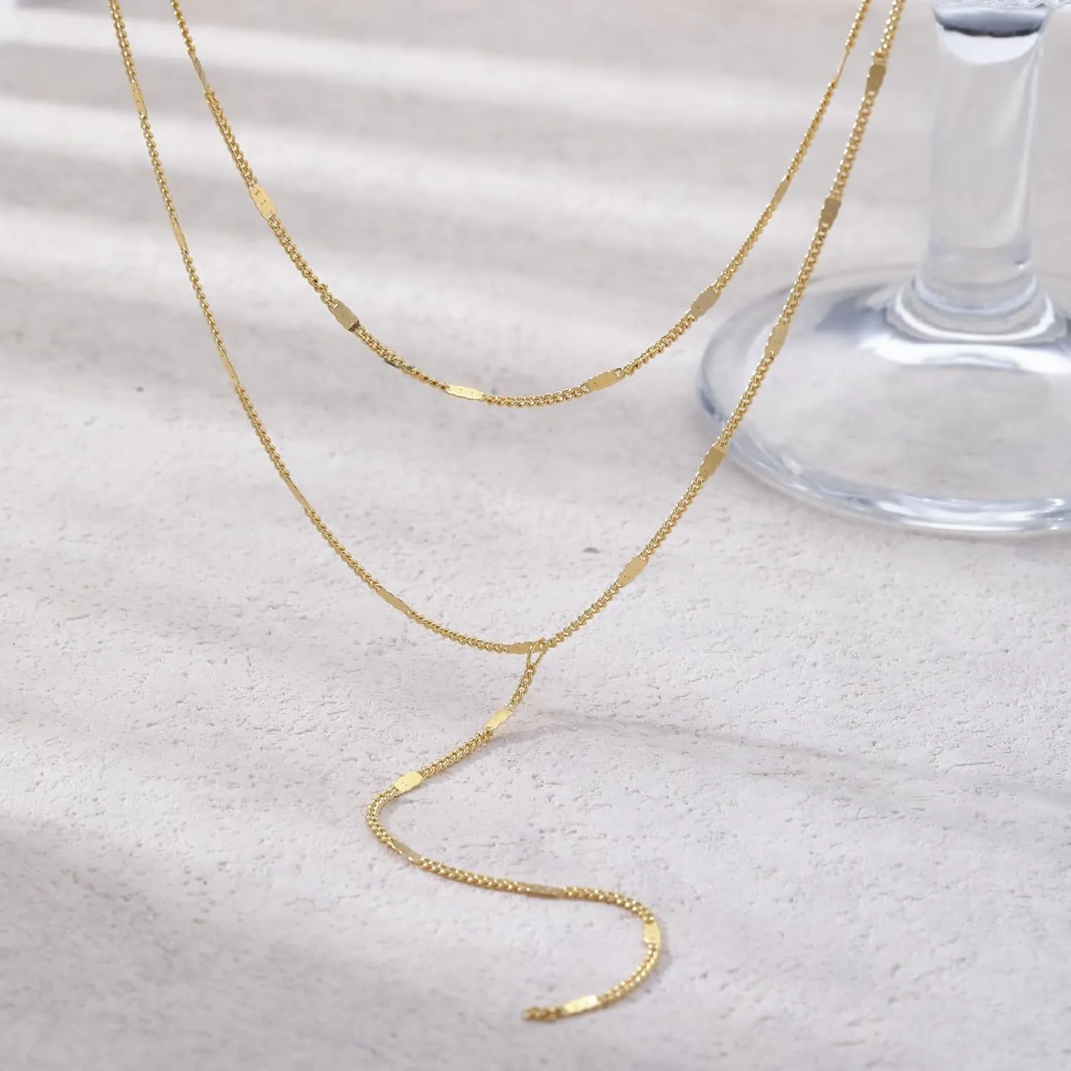 Lariat Gold Necklace for Women, 14k Gold Plated/Silver Y-Shaped Pendant Necklace Trendy Layered Zirconia Lip Chain Drop Long Necklaces for Women Jewelry Gifts