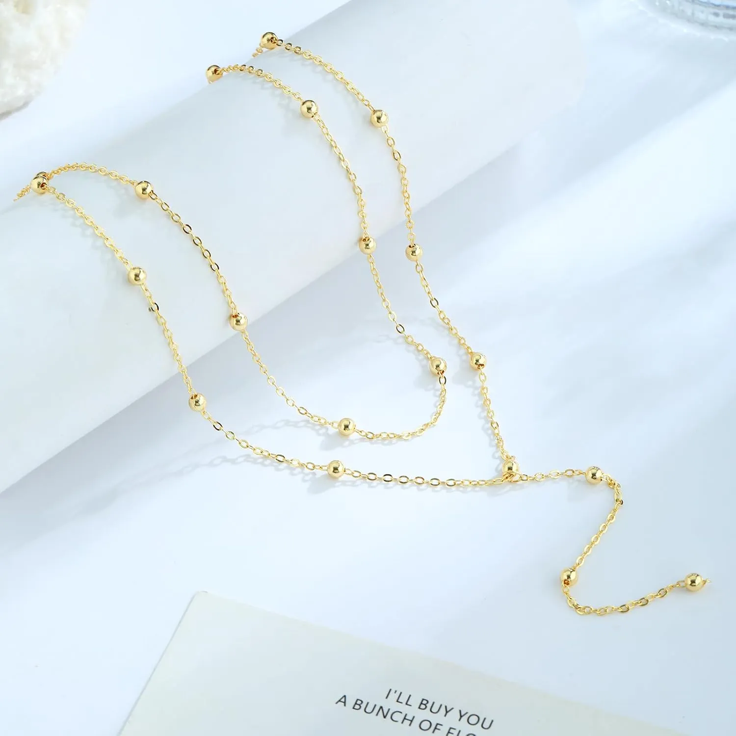 Lariat Gold Necklace for Women, 14k Gold Plated/Silver Y-Shaped Pendant Necklace Trendy Layered Zirconia Lip Chain Drop Long Necklaces for Women Jewelry Gifts