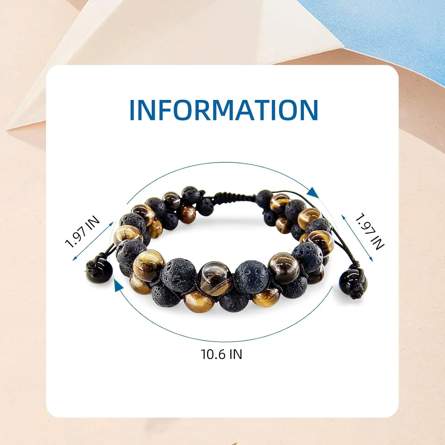 Lava Rock Stone Bracelet Double Row Healing Wrap Adjustable Woven Bracelets Yoga Stone Beads Bracelets Meditation Relax Anxiety Bangle for Womens Mens (black)