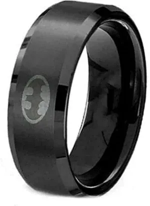 Lavastorm Titanium Batman Ring 8mm Men's Unisex 6-14 Polished (Black, 10)