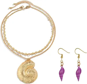 Layered Gold Conch Seashell Earring Necklace Choker Necklaces Jewelry Witch Necklace for Costume Accessory