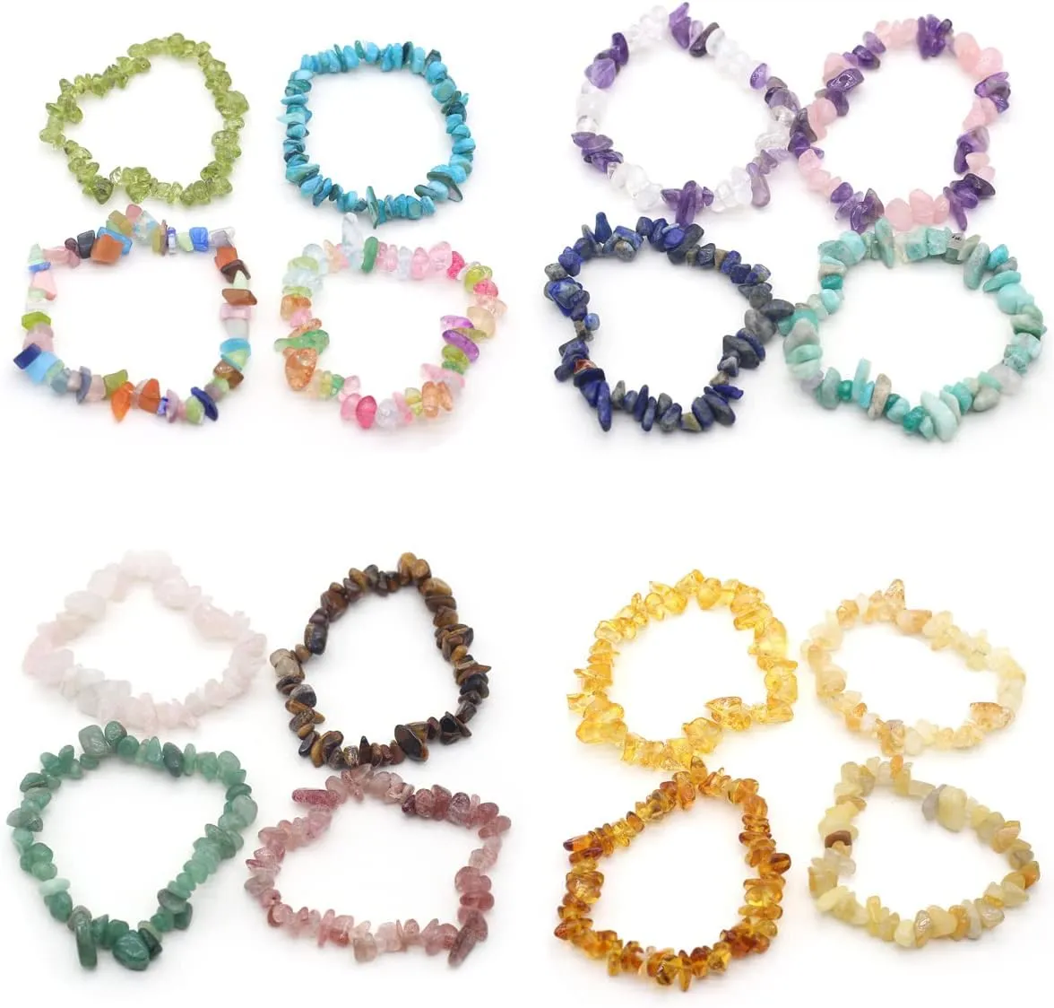 LE SKY Natural Chakra Crystal Healing Chip Stretch Bracelets Irregular Spiritual Stone Bracelet for Women Men Reiki Yoga Anxiety Yoga Meditation