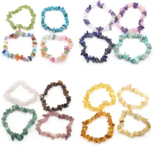 LE SKY Natural Chakra Crystal Healing Chip Stretch Bracelets Irregular Spiritual Stone Bracelet for Women Men Reiki Yoga Anxiety Yoga Meditation