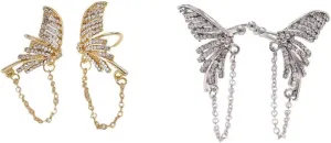 Leadigol Butterfly Cuff Wrap Earrings For Women, Elegant Goth No Piercing Zircon Butterfly Ear Clips Around Ear Earrings