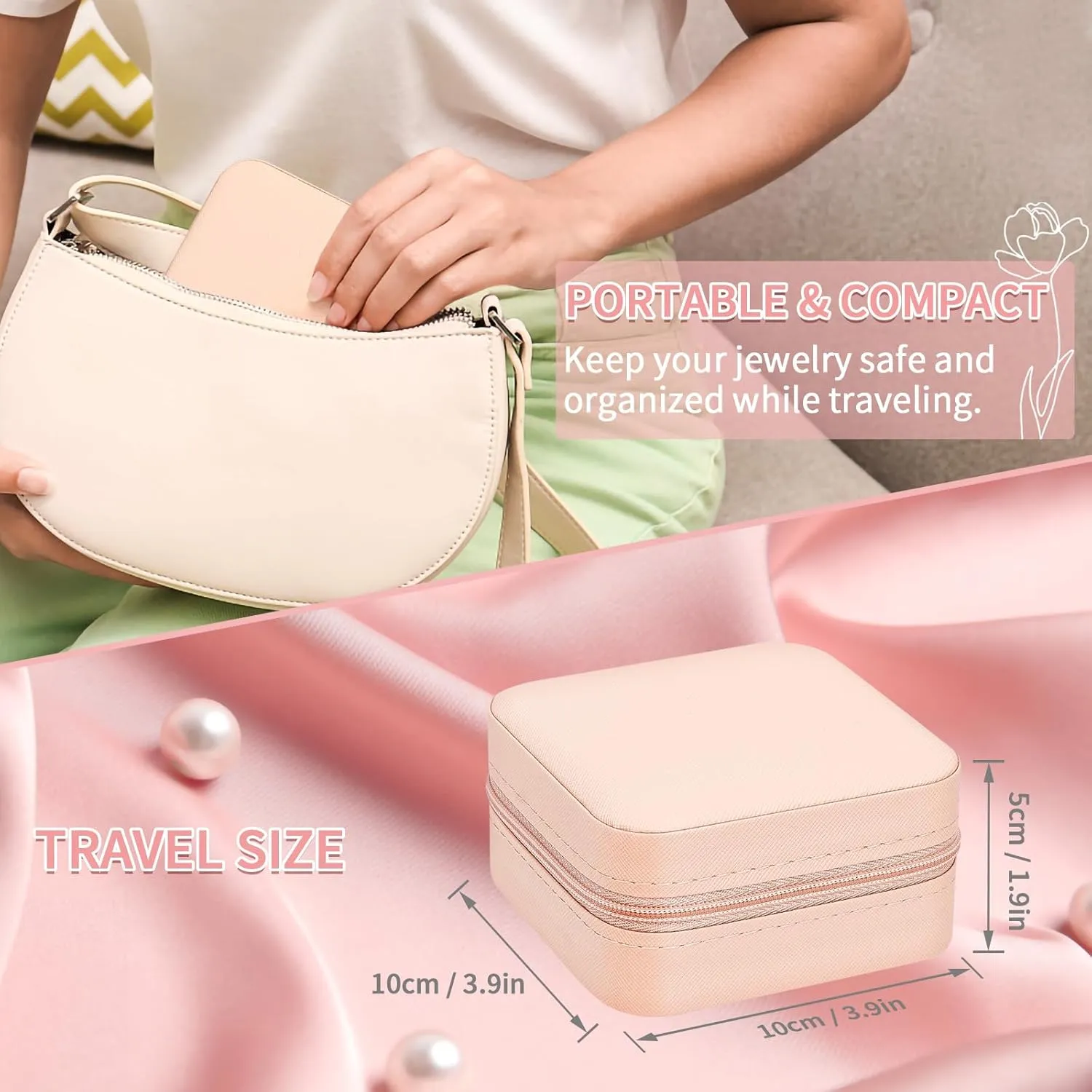 Leezmark 8 Pcs Jewelry Travel Case, Bridesmaid Gifts Set Of 6 & 8, Velvet Portable Jewelry Travel Organizer Small Jewelry Box Bridesmaid Proposal Gifts Box Mini Storage Organizer Storage Box, Pink