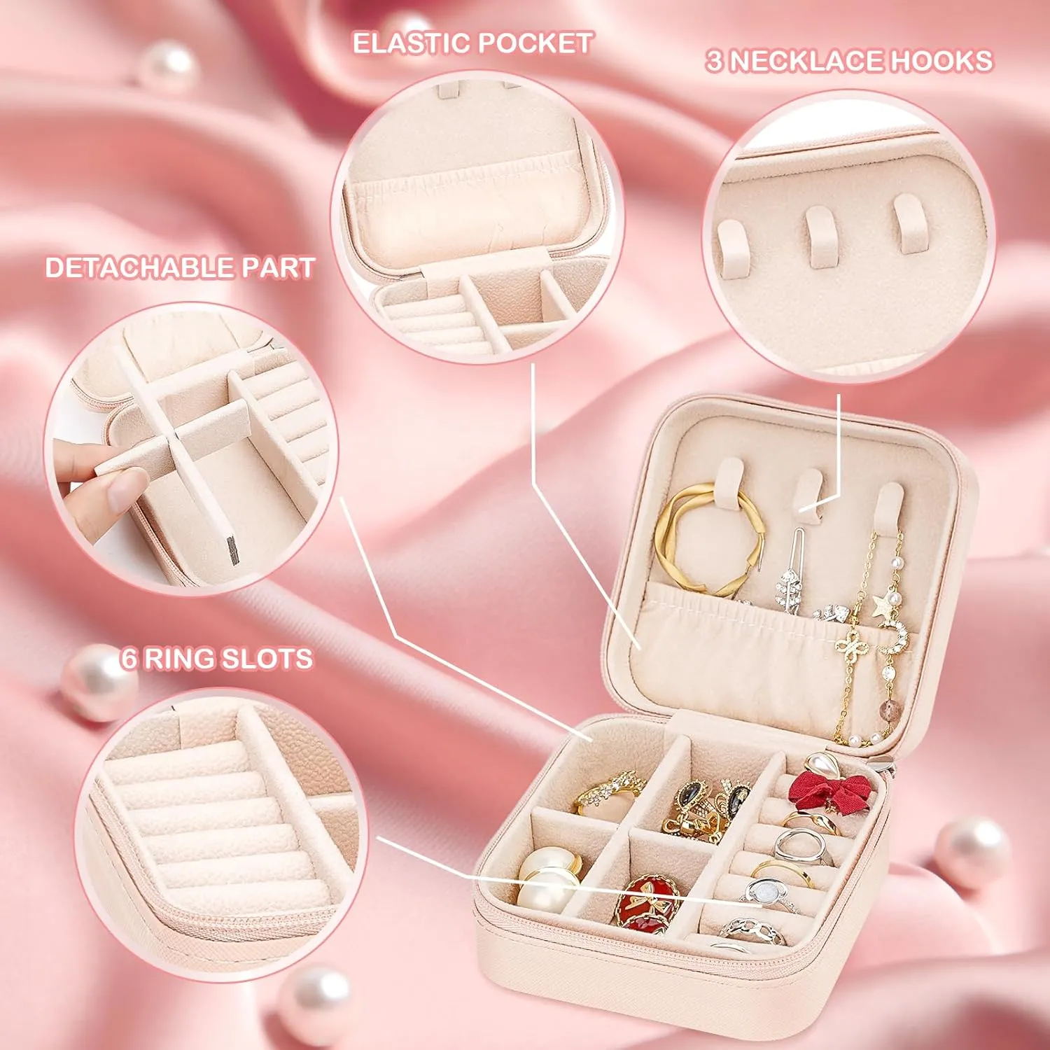 Leezmark 8 Pcs Jewelry Travel Case, Bridesmaid Gifts Set Of 6 & 8, Velvet Portable Jewelry Travel Organizer Small Jewelry Box Bridesmaid Proposal Gifts Box Mini Storage Organizer Storage Box, Pink