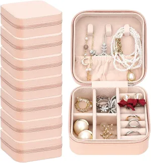 Leezmark 8 Pcs Jewelry Travel Case, Bridesmaid Gifts Set Of 6 & 8, Velvet Portable Jewelry Travel Organizer Small Jewelry Box Bridesmaid Proposal Gifts Box Mini Storage Organizer Storage Box, Pink