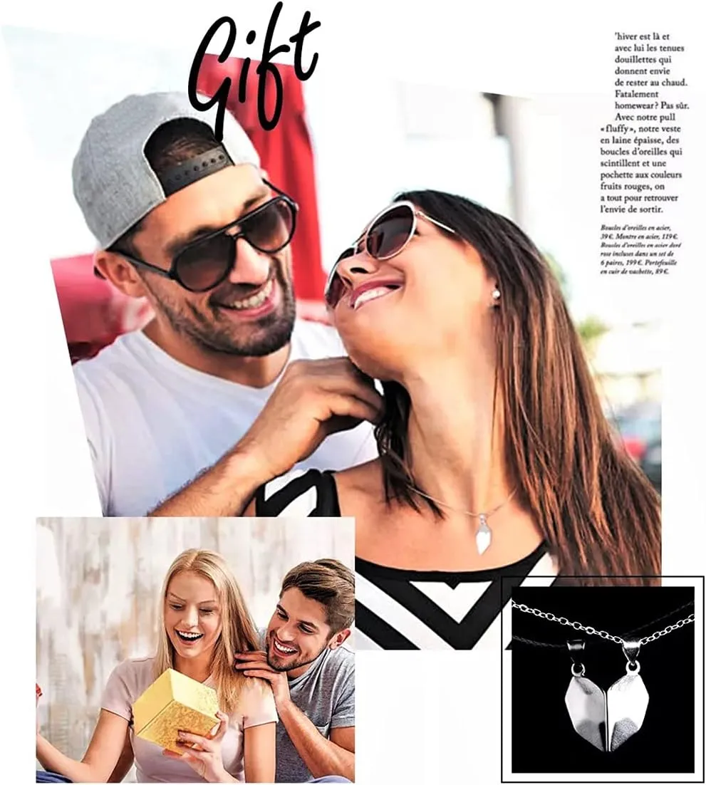 LEGENSTAR Two Souls One Heart Pendant Necklaces for Couple,Wishing Stone Creative Magnet Couples Necklace