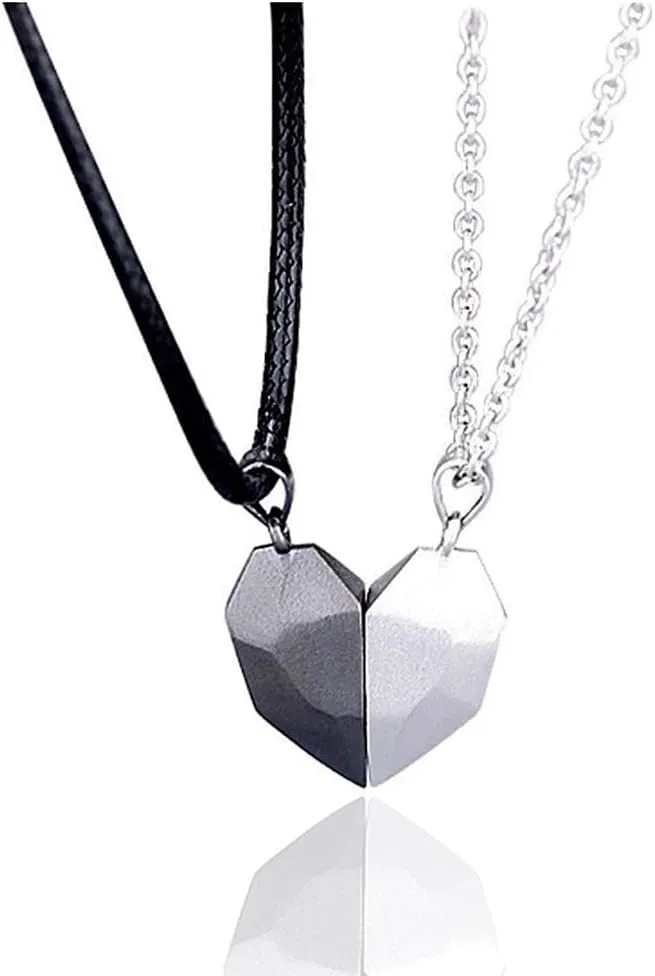 LEGENSTAR Two Souls One Heart Pendant Necklaces for Couple,Wishing Stone Creative Magnet Couples Necklace