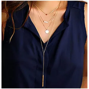 Leiothrix Ladies Fashion Layered Bar Necklaces Chain Pendant Jewelry for Women and Girls