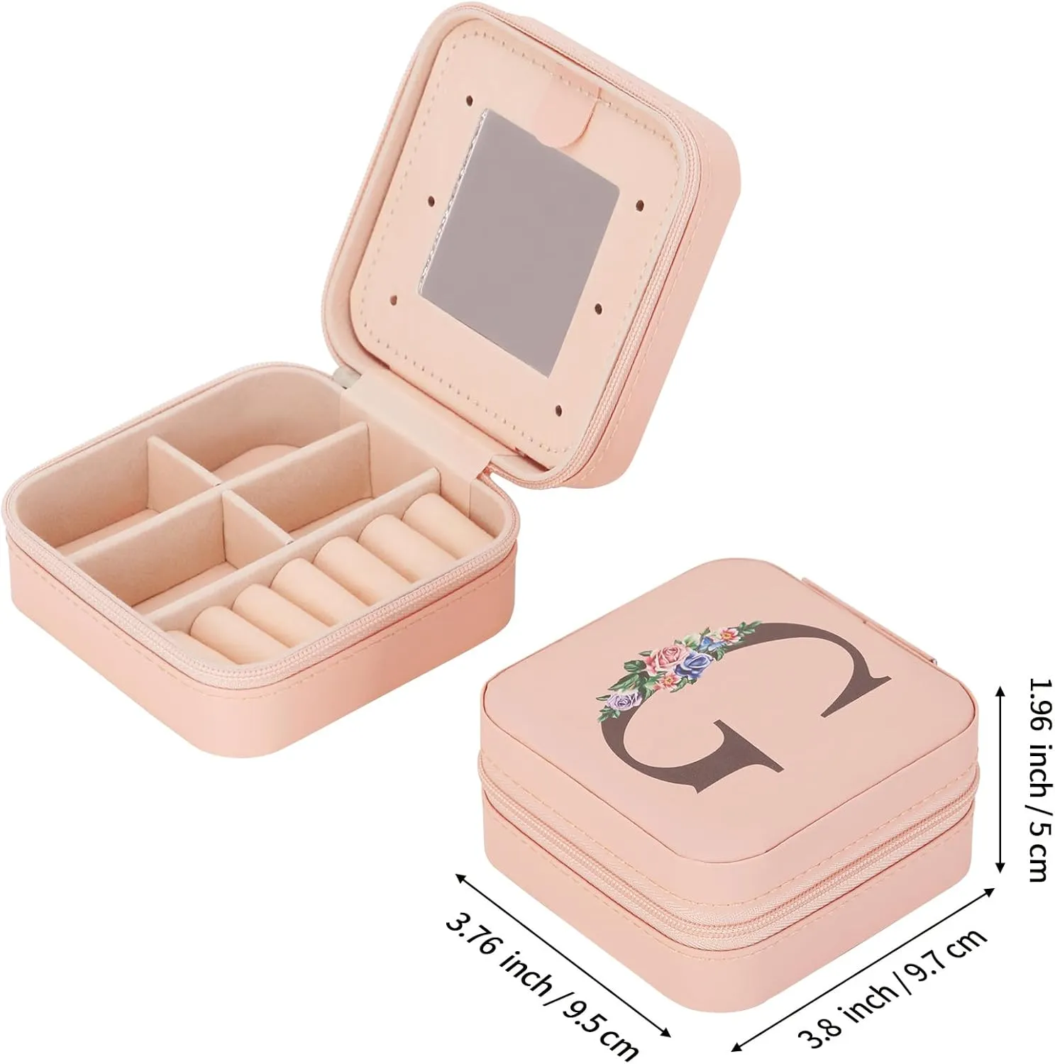 LETURE Travel Jewelry Case Small Jewelry Box Jewelry Organizer with Mirror, Unique Gifts for Women Teen Girl Mom Grandma gifts, Ring Necklace Earring Jewelry Holder Organizer Box (G)