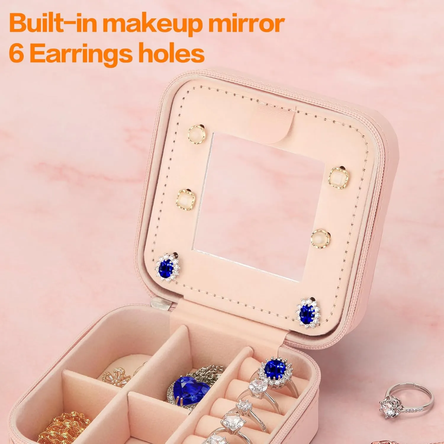 LETURE Travel Jewelry Case Small Jewelry Box Jewelry Organizer with Mirror, Unique Gifts for Women Teen Girl Mom Grandma gifts, Ring Necklace Earring Jewelry Holder Organizer Box (G)