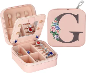 LETURE Travel Jewelry Case Small Jewelry Box Jewelry Organizer with Mirror, Unique Gifts for Women Teen Girl Mom Grandma gifts, Ring Necklace Earring Jewelry Holder Organizer Box (G)