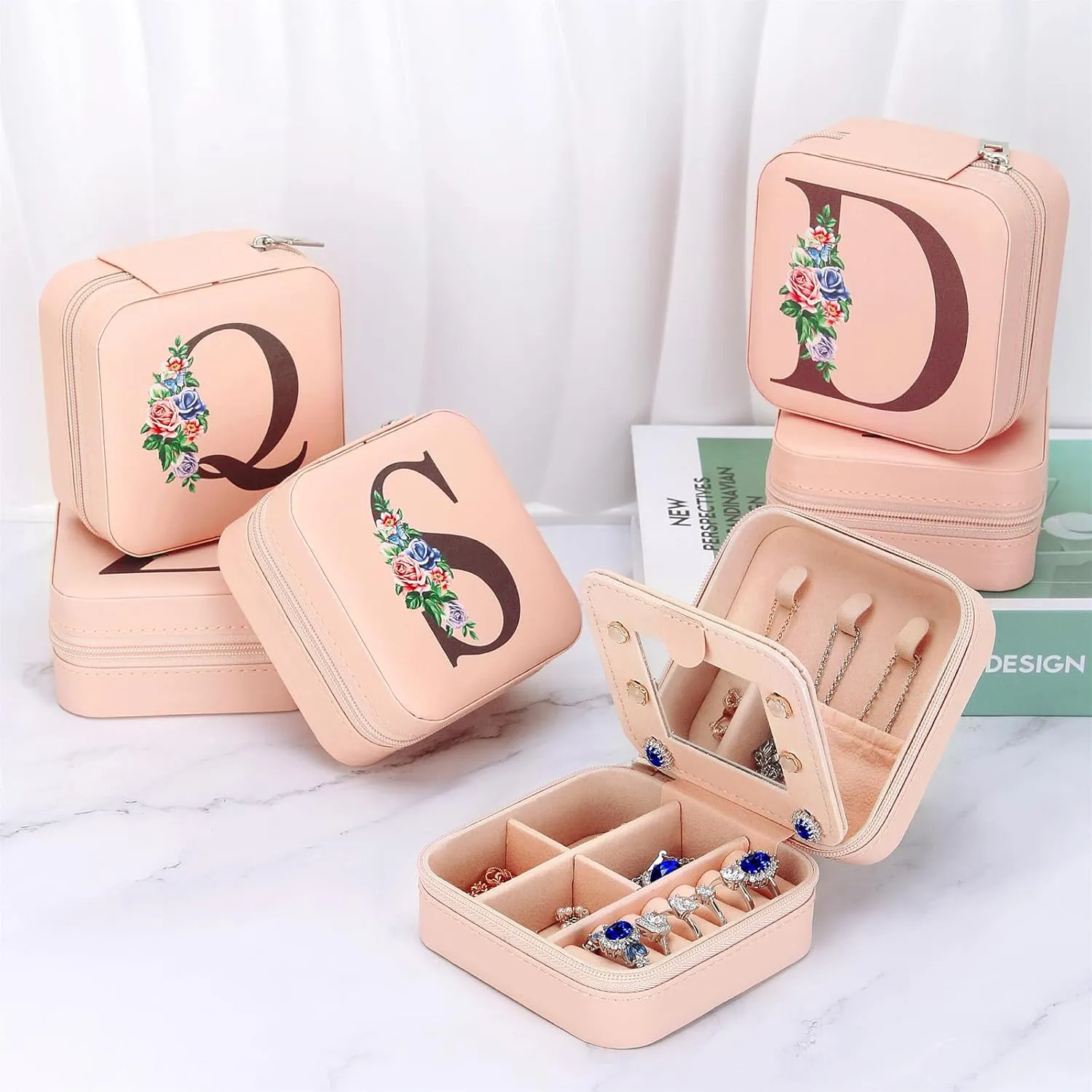 LETURE Travel Jewelry Case Small Jewelry Box Jewelry Organizer with Mirror, Unique Gifts for Women Teen Girl Mom Grandma gifts, Ring Necklace Earring Jewelry Holder Organizer Box (G)