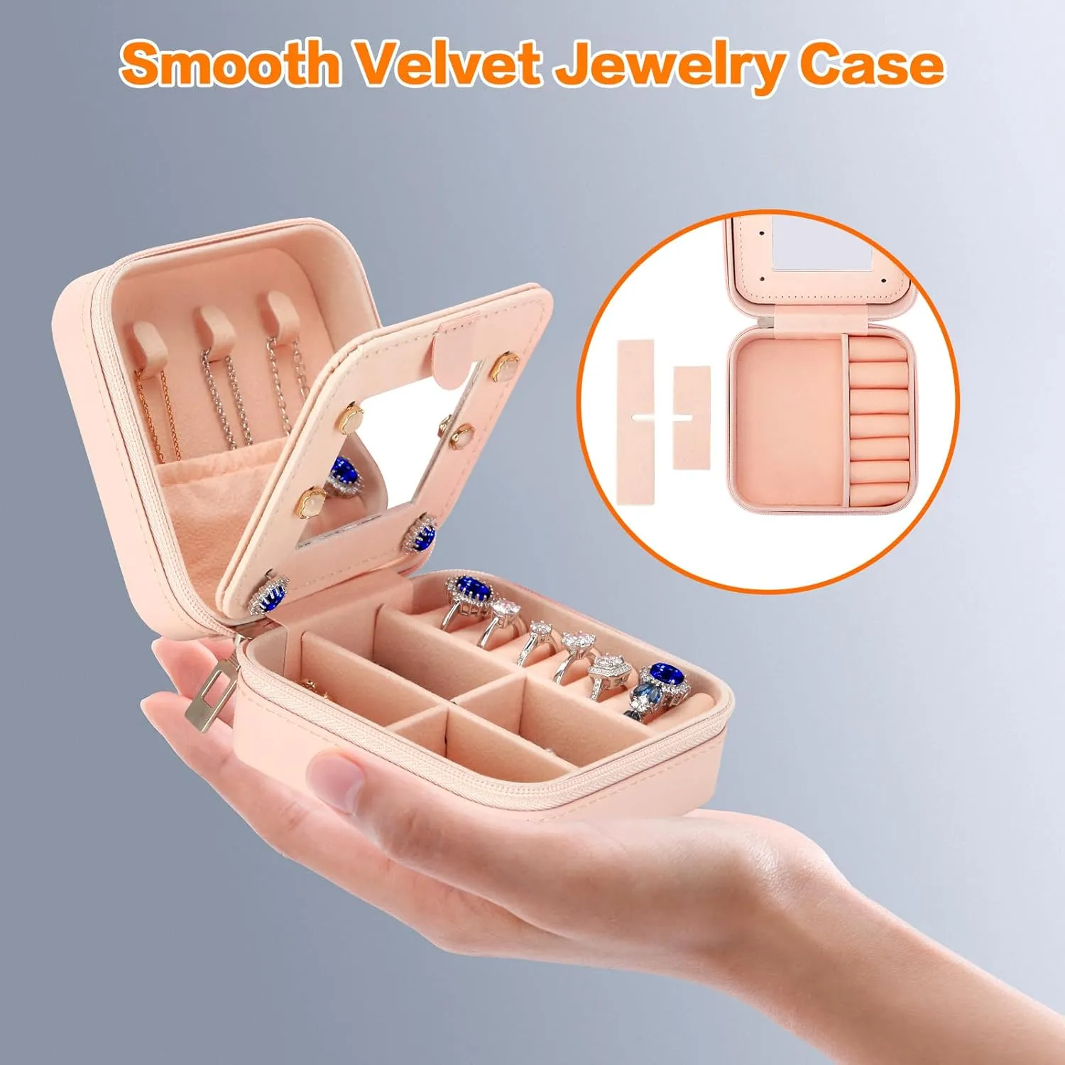 LETURE Travel Jewelry Case Small Jewelry Box Jewelry Organizer with Mirror, Unique Gifts for Women Teen Girl Mom Grandma gifts, Ring Necklace Earring Jewelry Holder Organizer Box (G)