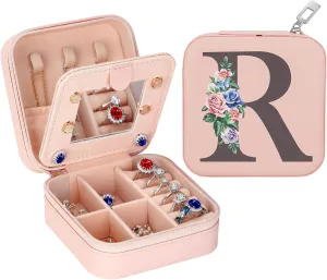 LETURE Travel Jewelry Case Small Jewelry Box Jewelry Organizer with Mirror, Unique Gifts for Women Teen Girl Mom Grandma gifts, Ring Necklace Earring Jewelry Holder Organizer Box (R)