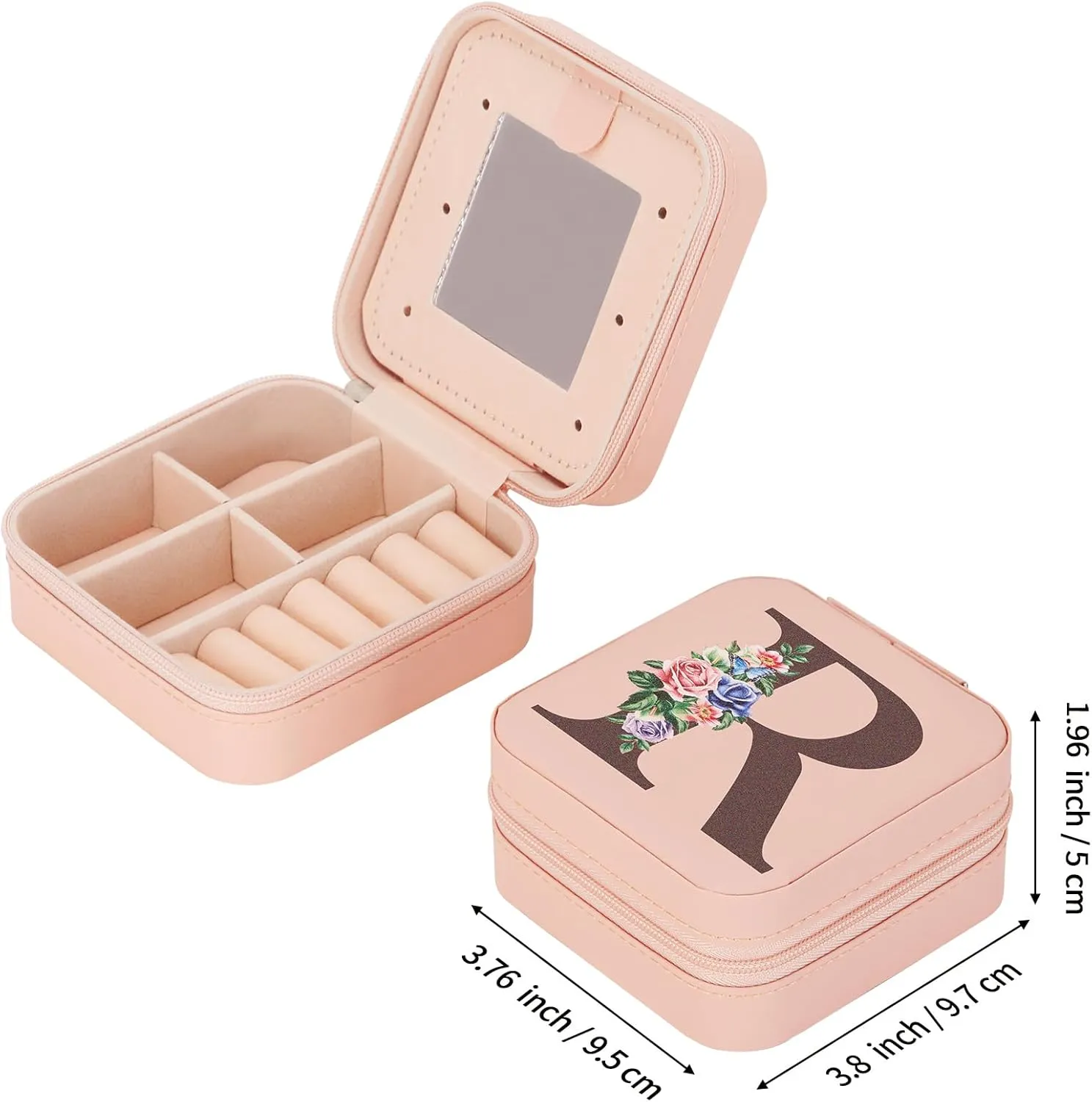 LETURE Travel Jewelry Case Small Jewelry Box Jewelry Organizer with Mirror, Unique Gifts for Women Teen Girl Mom Grandma gifts, Ring Necklace Earring Jewelry Holder Organizer Box (R)