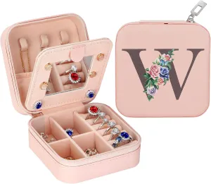 LETURE Travel Jewelry Case Small Jewelry Box Jewelry Organizer with Mirror, Unique Gifts for Women Teen Girl Mom Grandma gifts, Ring Necklace Earring Jewelry Holder Organizer Box (W)