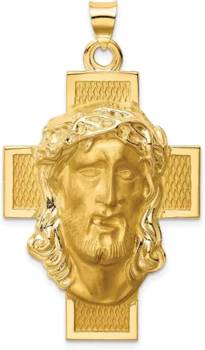 Lex & Lu 14k Yellow Gold Hollow Polished/Satin Jesus Cross Medal Pendant