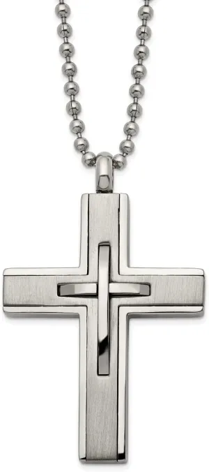 Lex & Lu Titanium Brushed and Polished Cross 22'' Necklace LAL6154