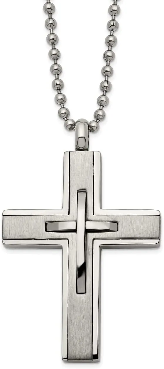 Lex & Lu Titanium Brushed and Polished Cross 22'' Necklace LAL6154