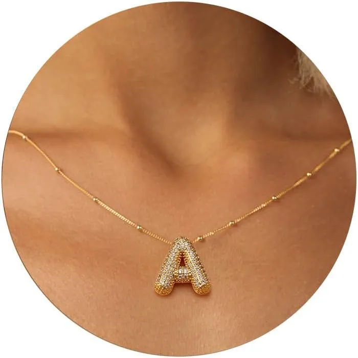 LEXODY Gold Initial Letter Necklace for Women, Dainty 14K Gold A-Z Diamond Initial Necklaces Trendy Simple Chunky Cubic Zirconia Alphabet Necklace Waterproof Jewelry for Women Gifts
