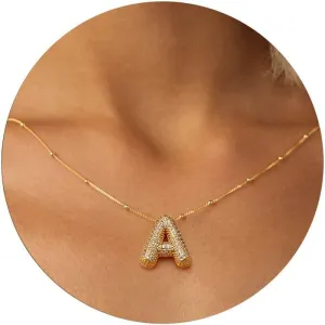 LEXODY Gold Initial Letter Necklace for Women, Dainty 14K Gold A-Z Diamond Initial Necklaces Trendy Simple Chunky Cubic Zirconia Alphabet Necklace Waterproof Jewelry for Women Gifts