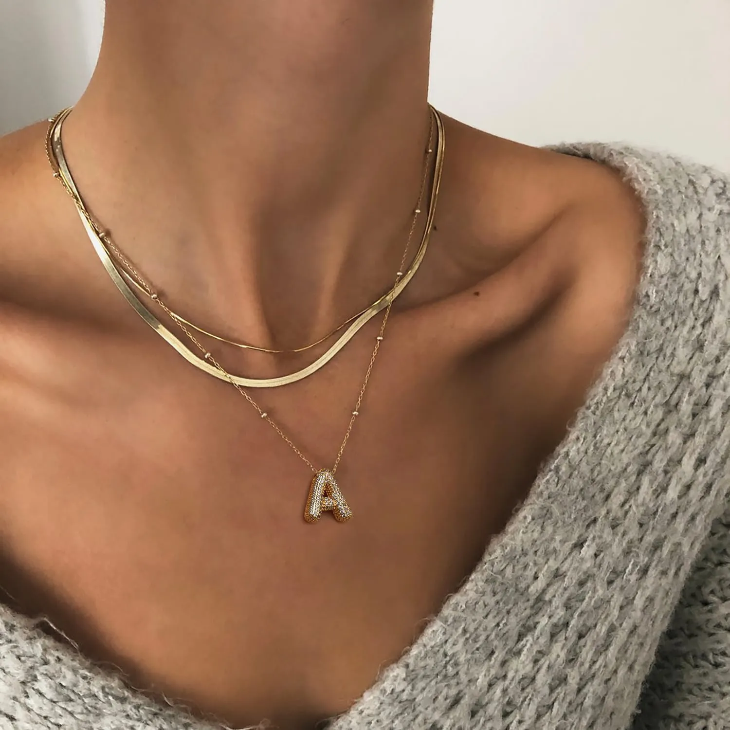 LEXODY Gold Initial Letter Necklace for Women, Dainty 14K Gold A-Z Diamond Initial Necklaces Trendy Simple Chunky Cubic Zirconia Alphabet Necklace Waterproof Jewelry for Women Gifts