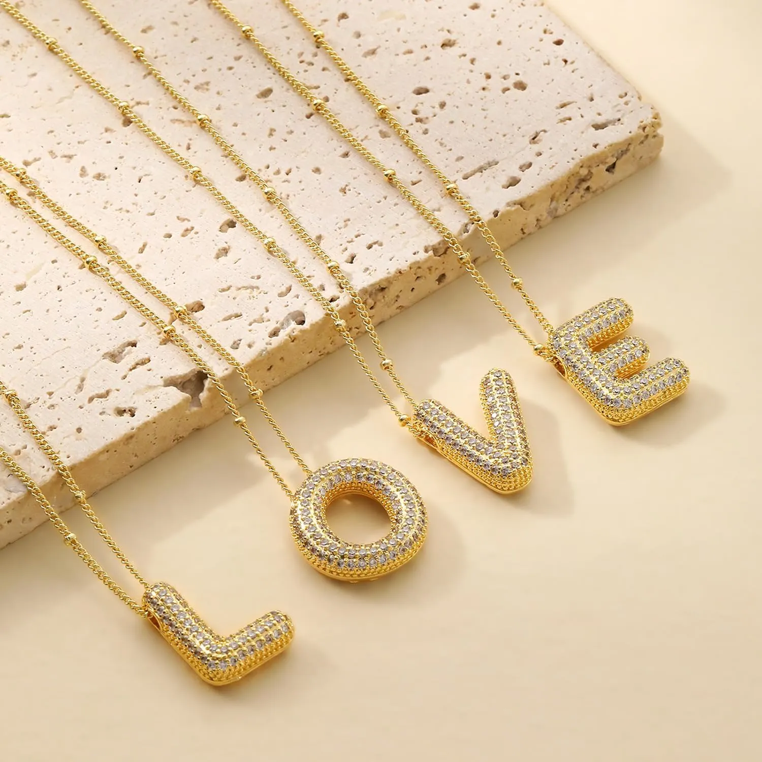 LEXODY Gold Initial Letter Necklace for Women, Dainty 14K Gold A-Z Diamond Initial Necklaces Trendy Simple Chunky Cubic Zirconia Alphabet Necklace Waterproof Jewelry for Women Gifts