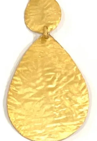 Lightweight Hammered 22k Gold Leaf Dangle Earrings 2”
