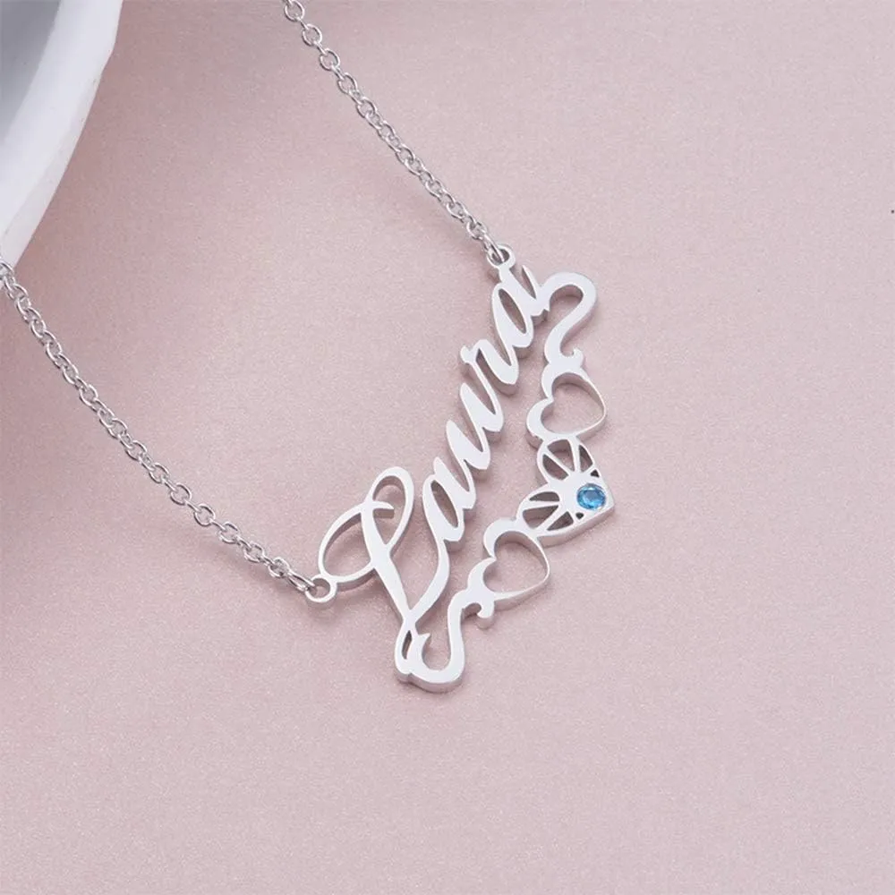 LONAGO Name Necklace Personalized, Custom Name Necklaces with Synthetic Birthstone Gift for Women
