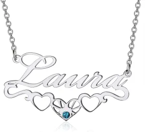 LONAGO Name Necklace Personalized, Custom Name Necklaces with Synthetic Birthstone Gift for Women