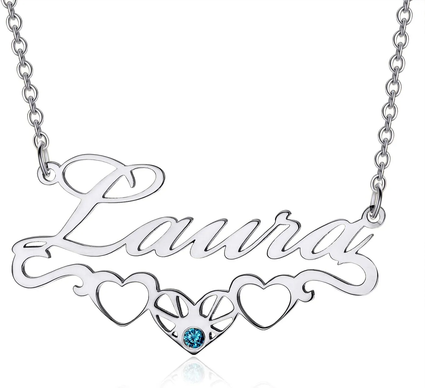 LONAGO Name Necklace Personalized, Custom Name Necklaces with Synthetic Birthstone Gift for Women