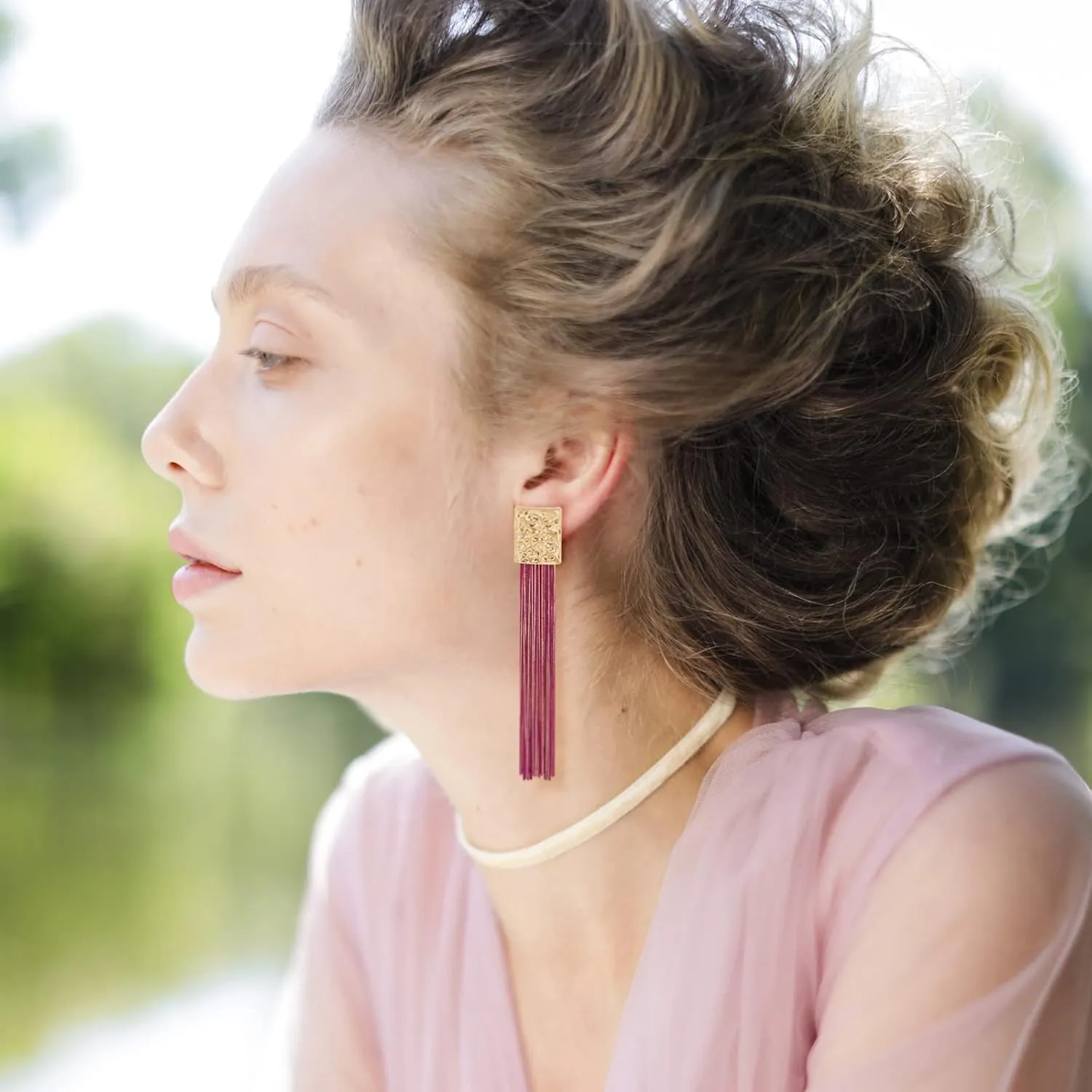 Long Chain Tassel Earrings Elegant - Sleek Chain Fringe Dangle Earrings for Party, Wedding or Event