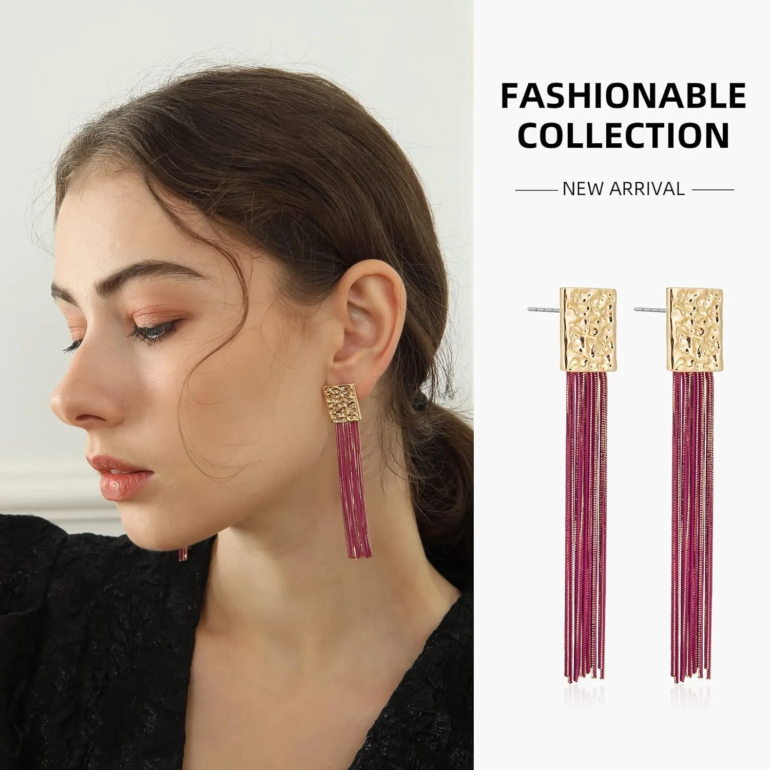 Long Chain Tassel Earrings Elegant - Sleek Chain Fringe Dangle Earrings for Party, Wedding or Event