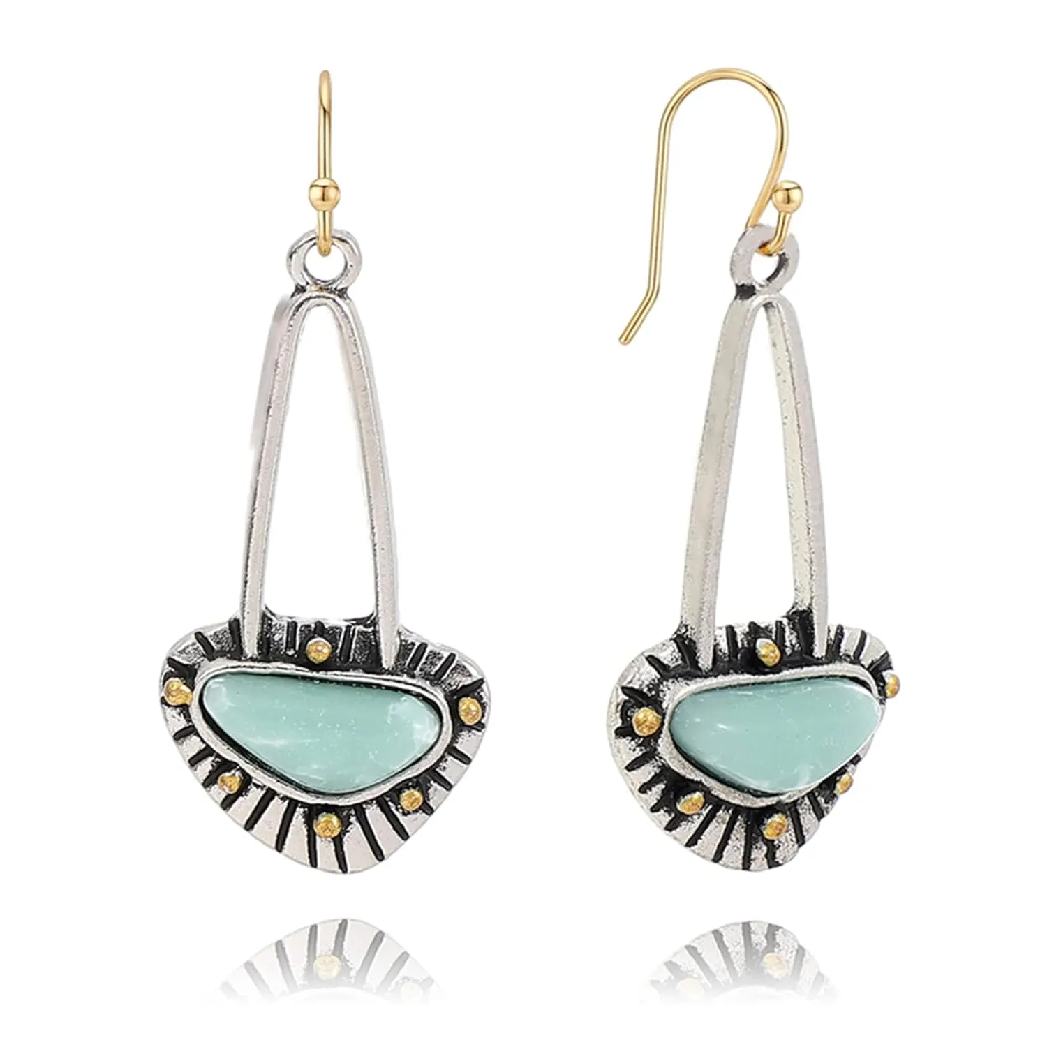 Long Handmade Earrings for Women Girls Vintage Unique Chic Boho Geometric Statement Creative Ethnic Natural Turquoise Gemstone Hoop Dangle Earrings Jewelry (Long Turquoise Stone)