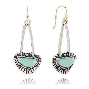 Long Handmade Earrings for Women Girls Vintage Unique Chic Boho Geometric Statement Creative Ethnic Natural Turquoise Gemstone Hoop Dangle Earrings Jewelry (Long Turquoise Stone)