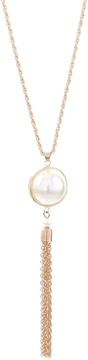 Long Tassel Necklace Gold Pearl Pendant Necklaces Sweater Chain Y Necklace for Women