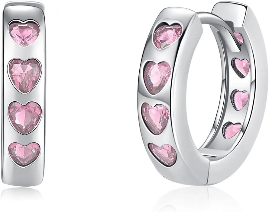 Love Heart Cubic Zirconia Small Huggie Hoop Earrings for Women Sweet Pink Diamond Green Heart Earrings Elegant Hypoallergenic 16mm