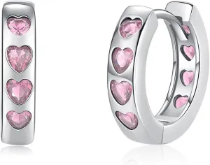 Love Heart Cubic Zirconia Small Huggie Hoop Earrings for Women Sweet Pink Diamond Green Heart Earrings Elegant Hypoallergenic 16mm