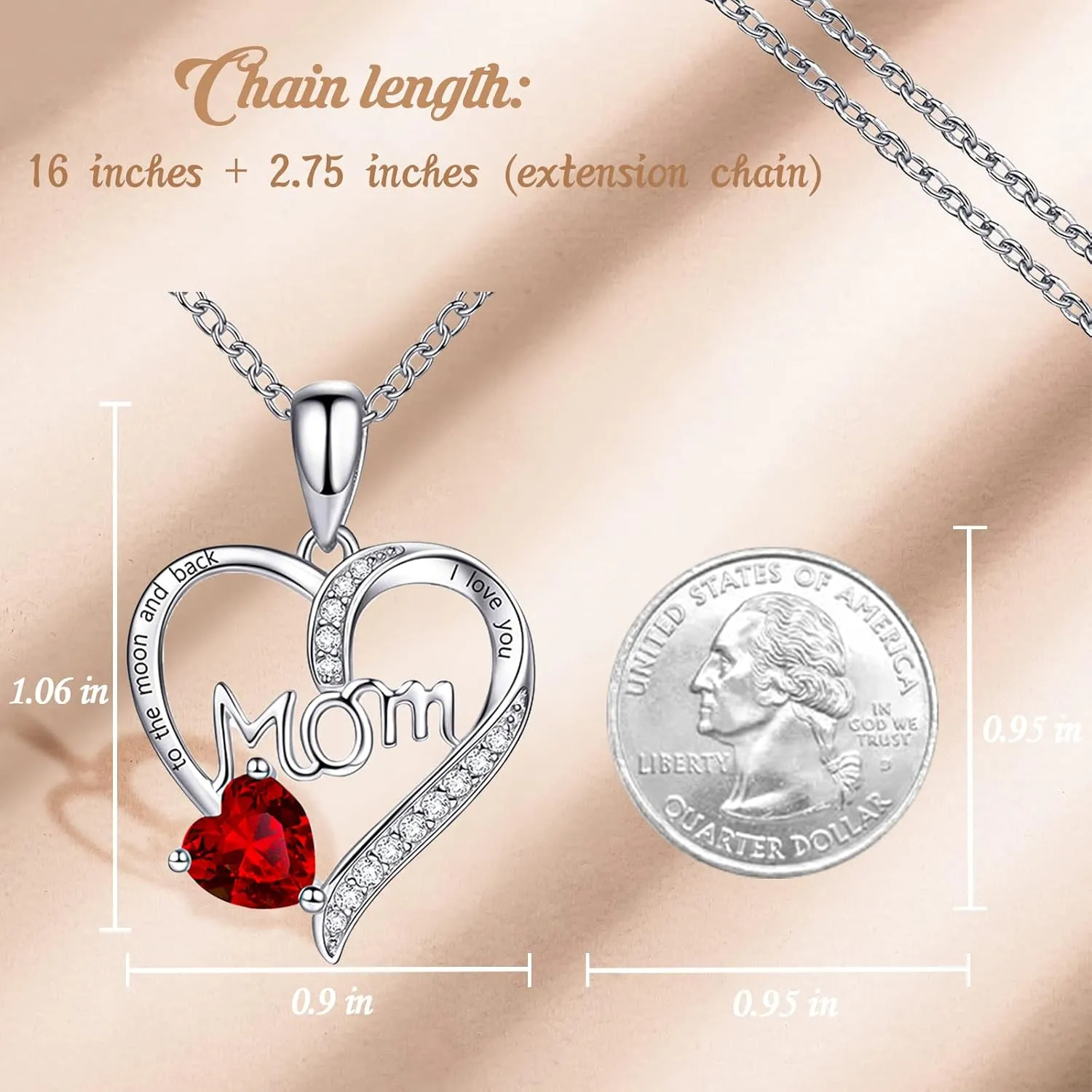 Love Heart Pendant Necklaces for Women, Mother's Day Gifts for Mom Grandma Wife from Daughter Son, I Love You Mom (With gift box)
