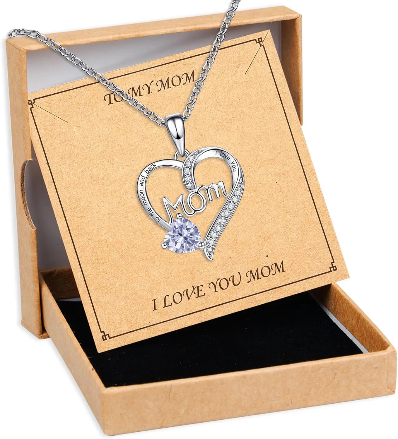 Love Heart Pendant Necklaces for Women, Mother's Day Gifts for Mom Grandma Wife from Daughter Son, I Love You Mom (With gift box)