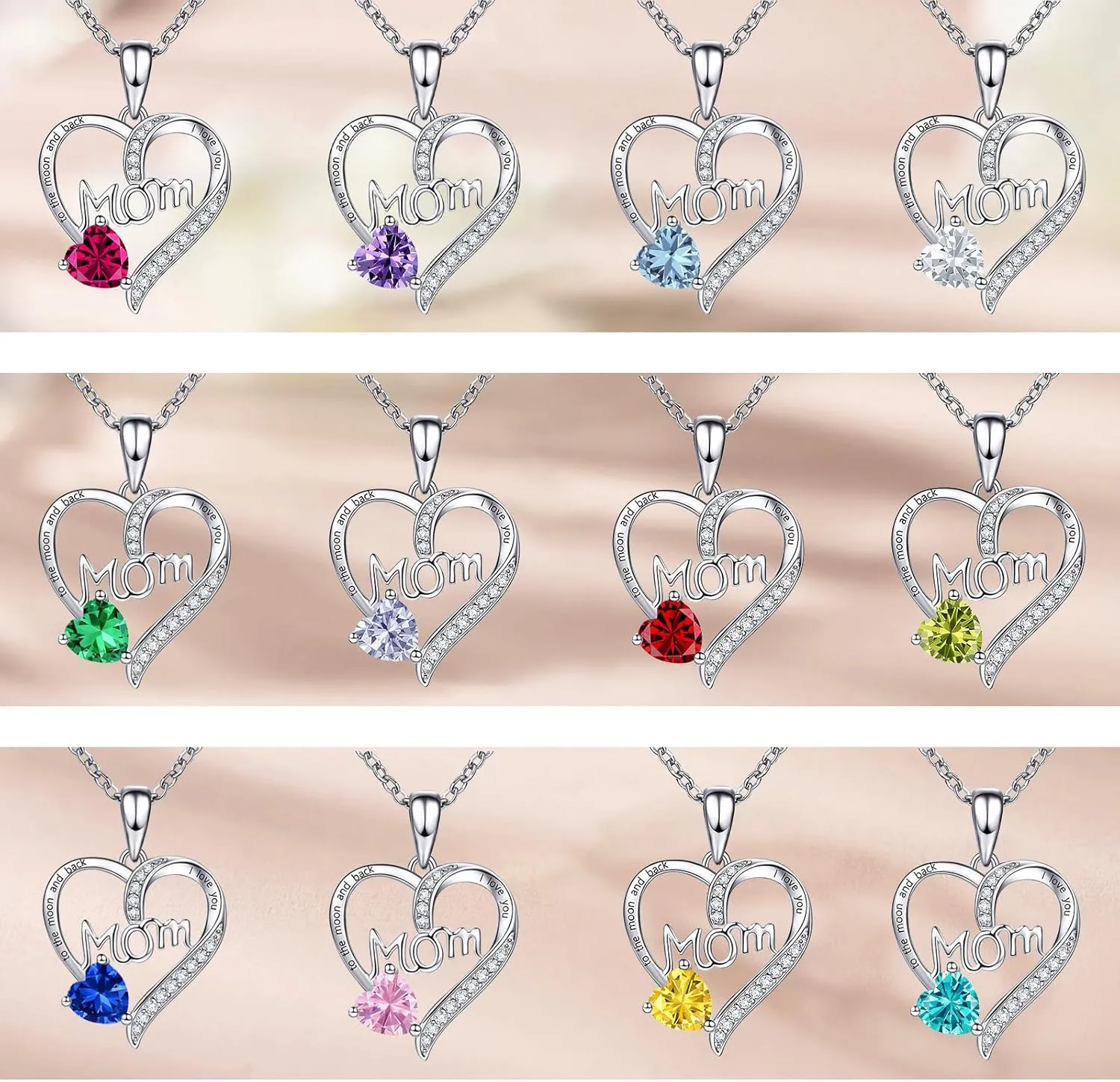 Love Heart Pendant Necklaces for Women, Mother's Day Gifts for Mom Grandma Wife from Daughter Son, I Love You Mom (With gift box)