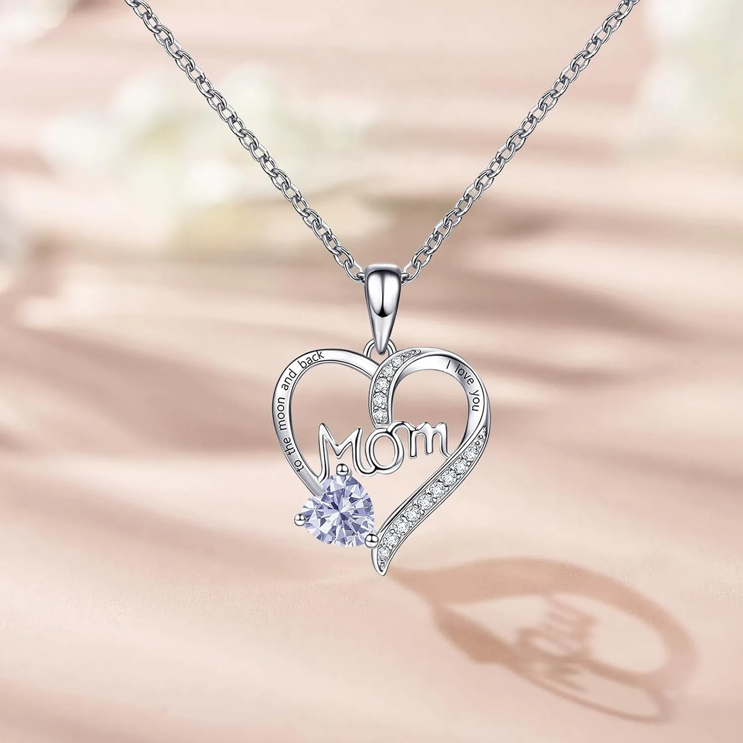 Love Heart Pendant Necklaces for Women, Mother's Day Gifts for Mom Grandma Wife from Daughter Son, I Love You Mom (With gift box)