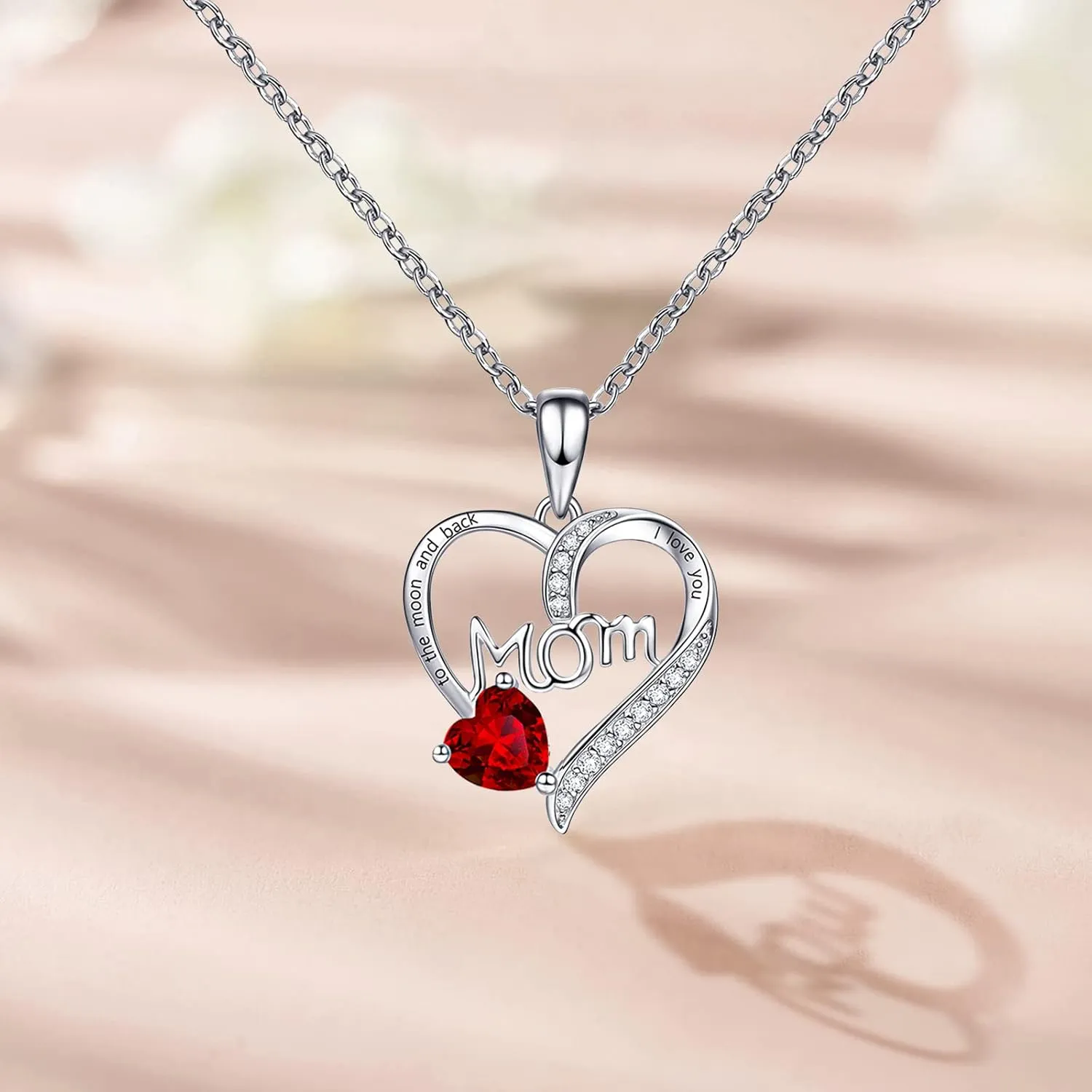 Love Heart Pendant Necklaces for Women, Mother's Day Gifts for Mom Grandma Wife from Daughter Son, I Love You Mom (With gift box)