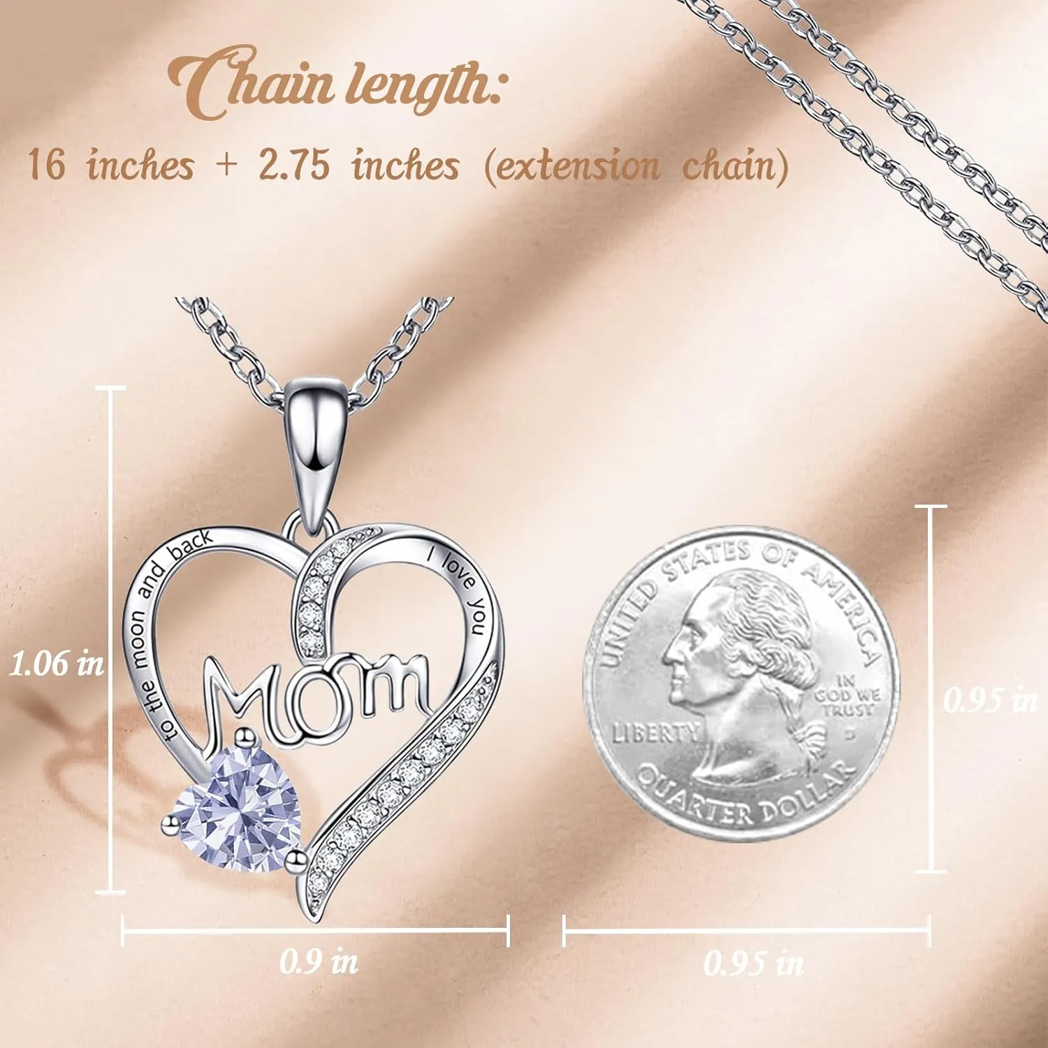 Love Heart Pendant Necklaces for Women, Mother's Day Gifts for Mom Grandma Wife from Daughter Son, I Love You Mom (With gift box)