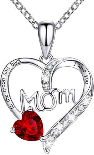 Love Heart Pendant Necklaces for Women, Mother's Day Gifts for Mom Grandma Wife from Daughter Son, I Love You Mom (With gift box)